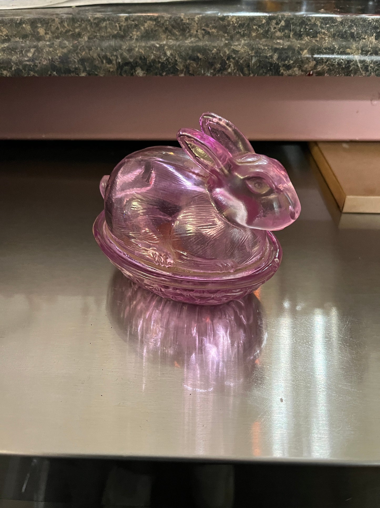 Pink Glass Bunny Candy Dish