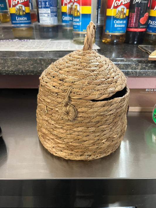 Hand Woven Beehive Basket with Lid
