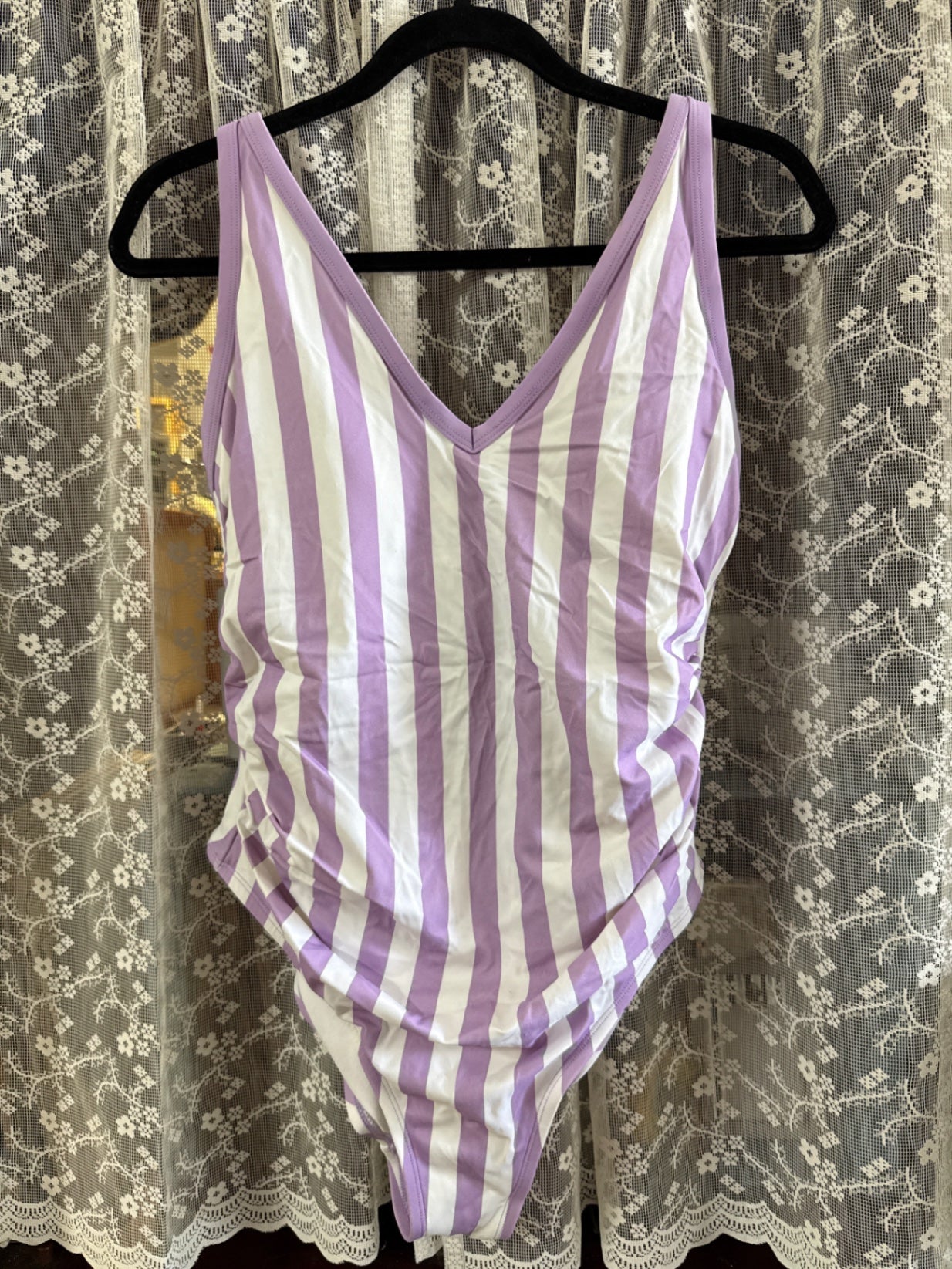 Kona Sol Lavender and white Synthetic Blend 14W Swimsuit New without tags