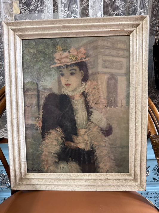 Première au Rendez-vous  Vintage Framed Art Print by Huldah Elegant Parisian Portrait | Vintage Framed Wall Art | Mid-Century Décor