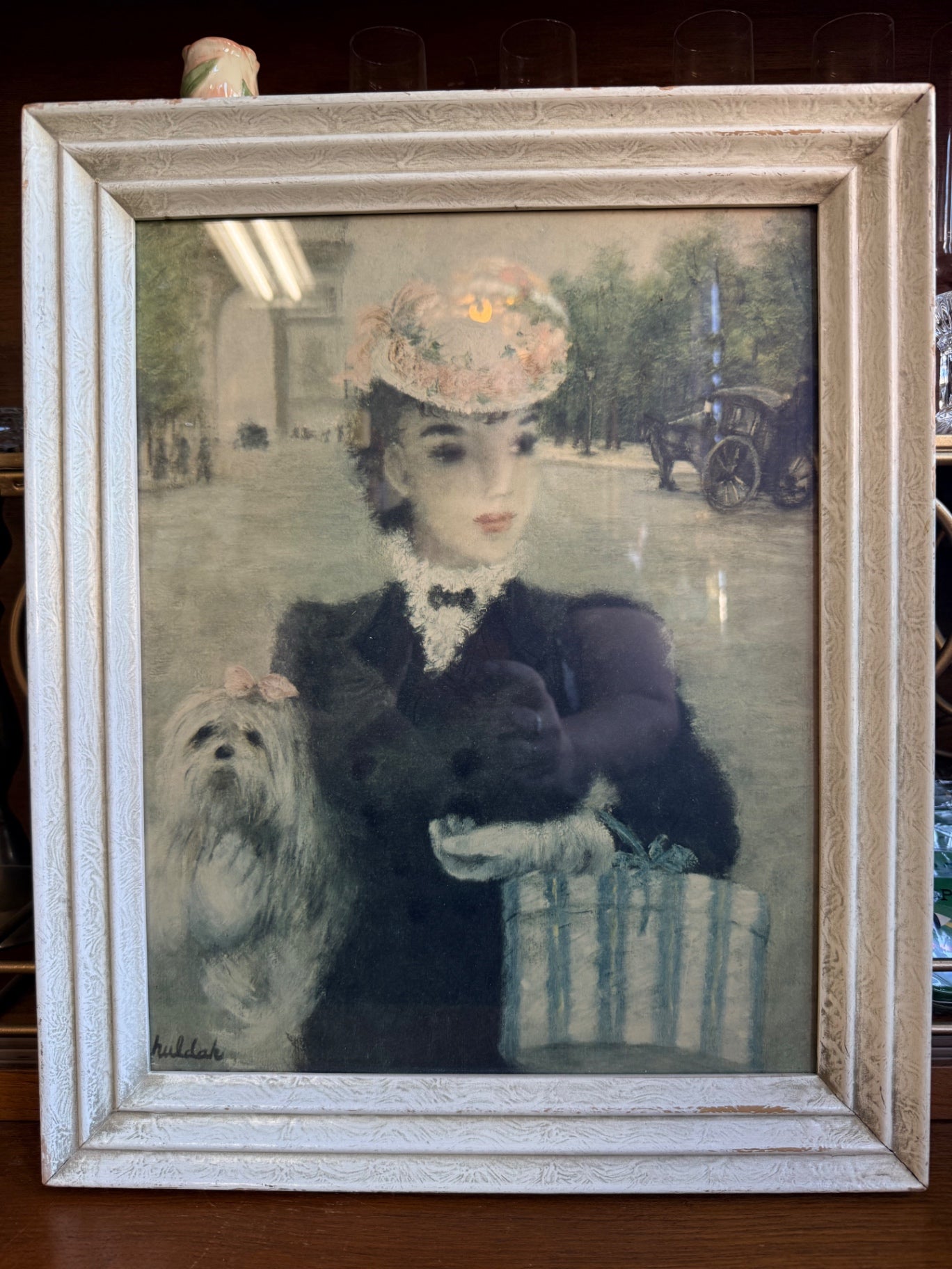 Les Deux Camarades  Vintage Framed Huldah Print | Parisian Lady & Companion Dog