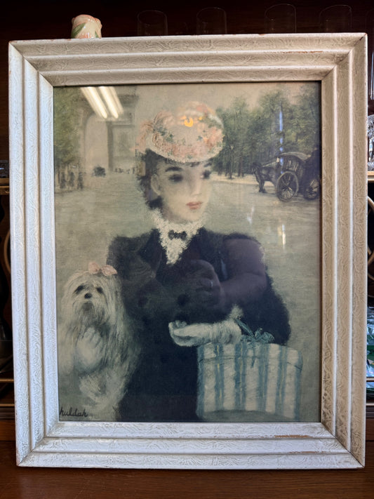 Les Deux Camarades  Vintage Framed Huldah Print | Parisian Lady & Companion Dog