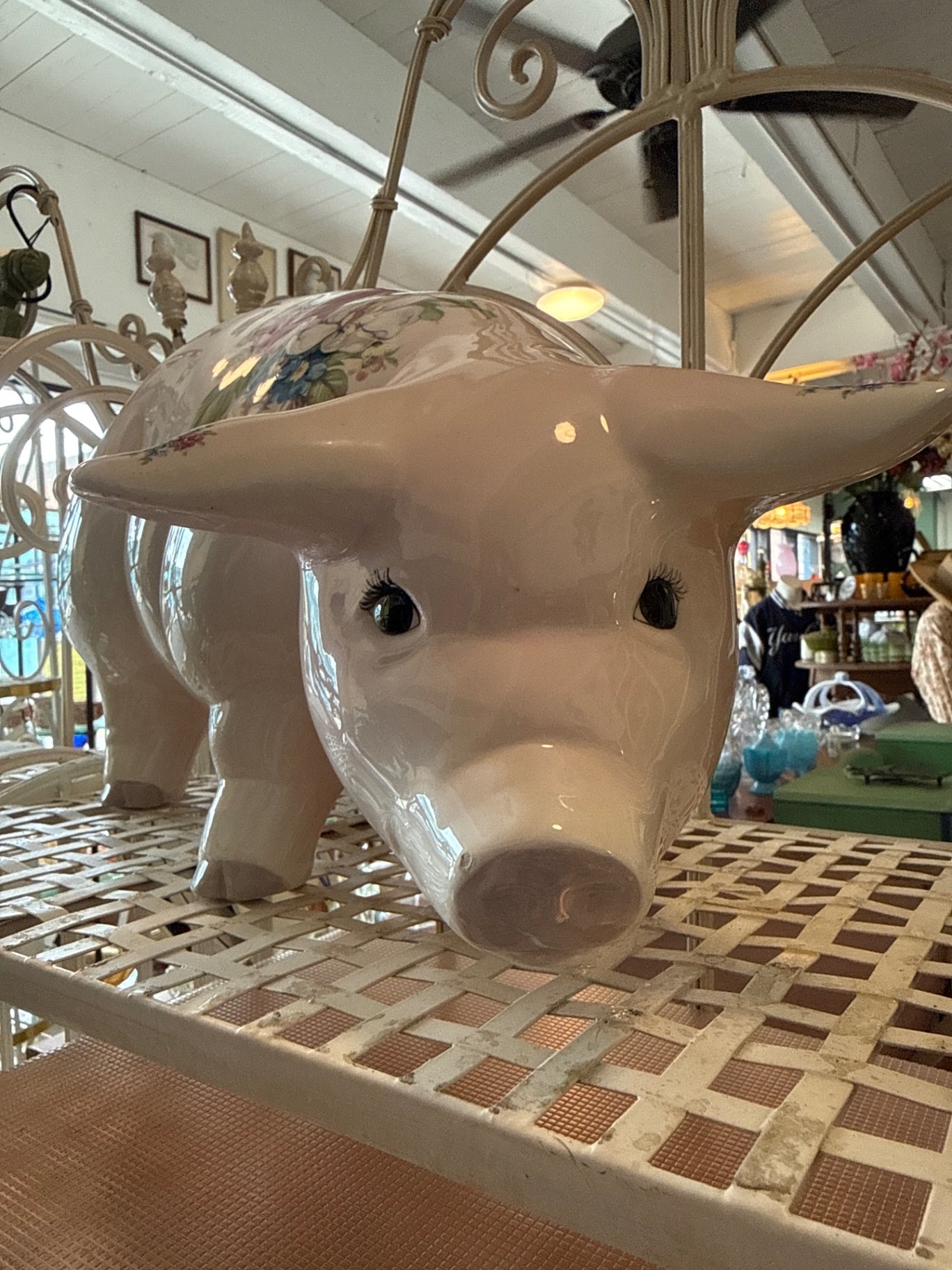 Vintage Floral Ceramic Pig Figurine – Cottage Farmhouse Decor