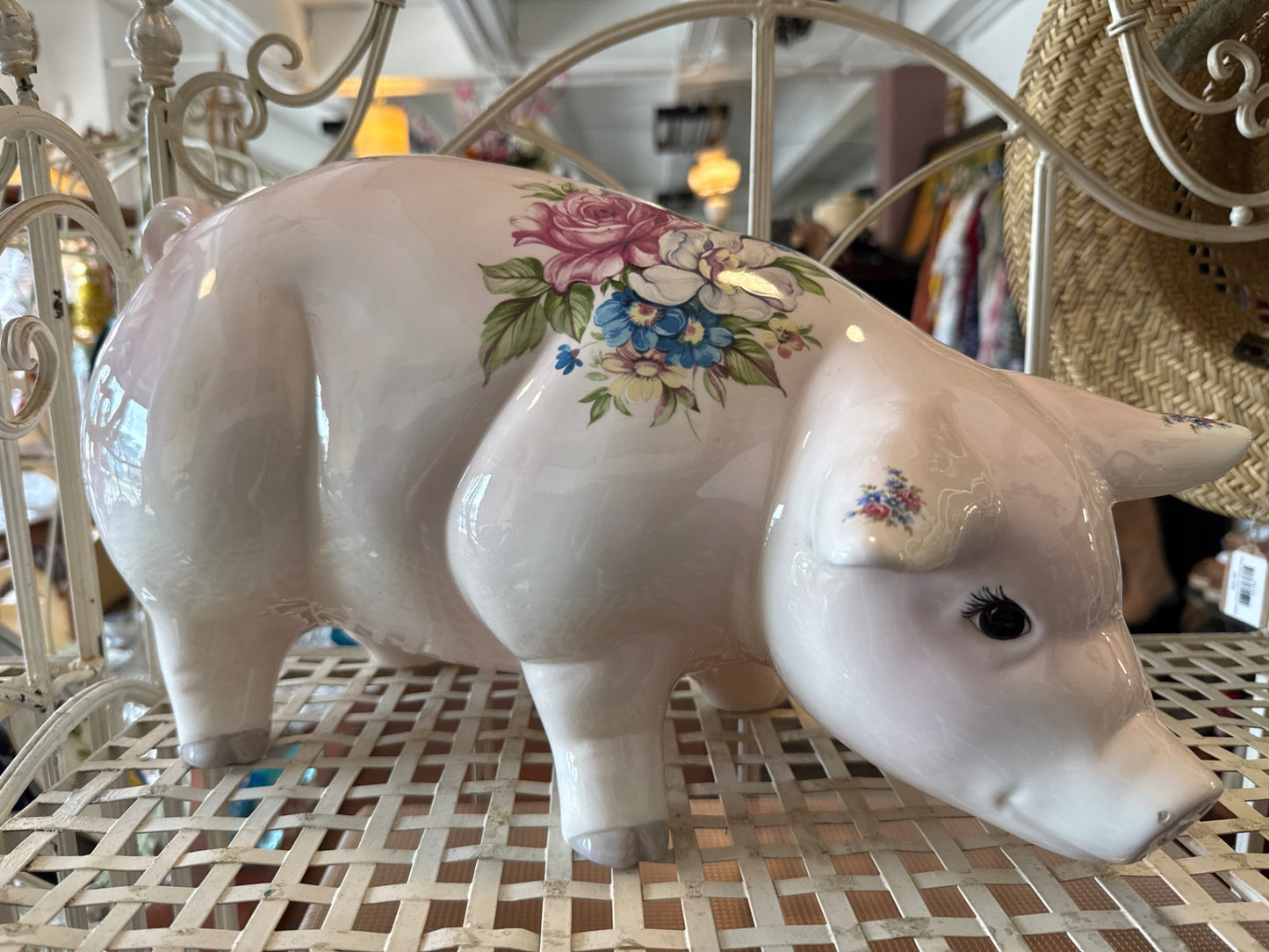 Vintage Floral Ceramic Pig Figurine – Cottage Farmhouse Decor