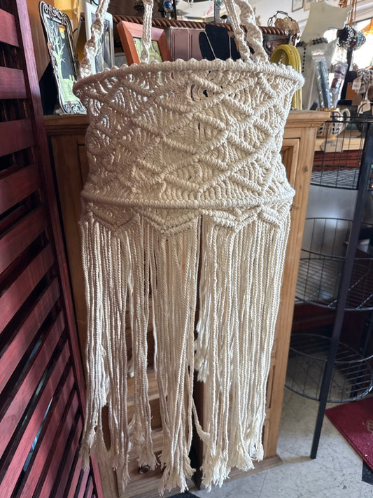 Large Handmade Macramé Hanging Planter Basket | Boho Cotton Plant Holder with Fringe
