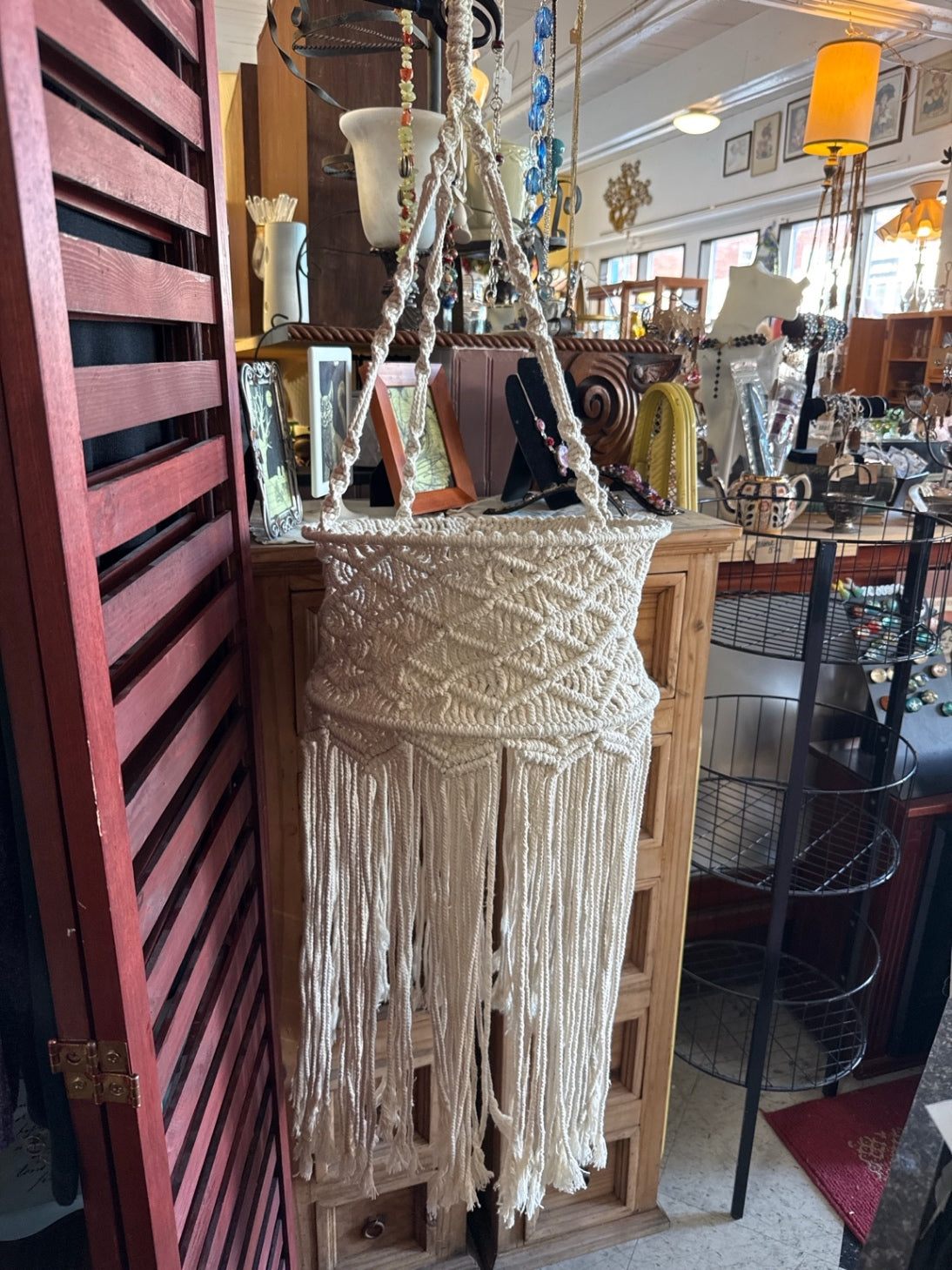 Large Handmade Macramé Hanging Planter Basket | Boho Cotton Plant Holder with Fringe