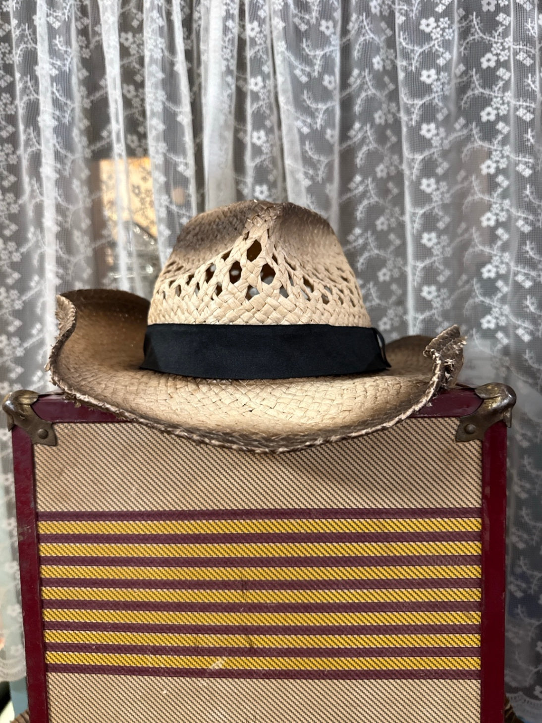 Distressed Straw Cowboy Hat | Rustic Western Cowgirl & Cowboy Hat | Festival, Rodeo & Country Concert Style
