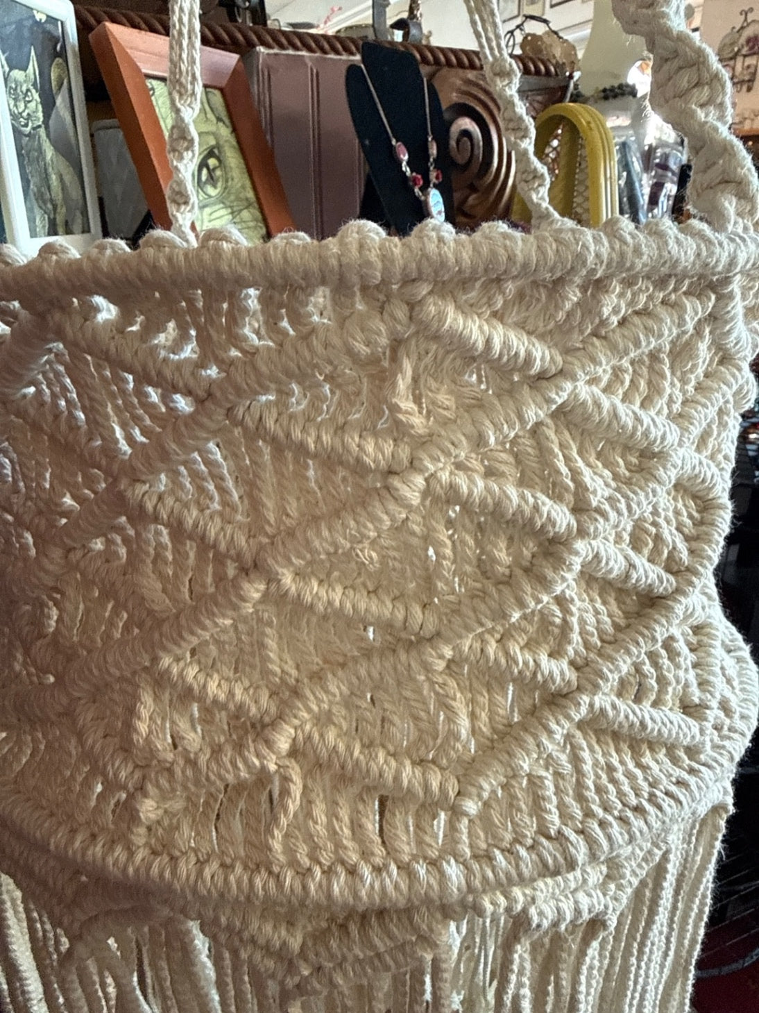 Large Handmade Macramé Hanging Planter Basket | Boho Cotton Plant Holder with Fringe