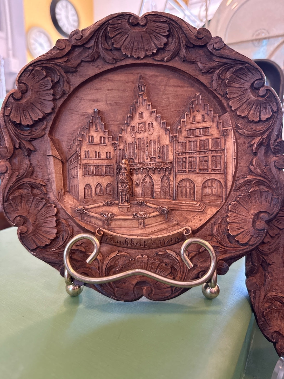Vintage German Souvenir Relief Plate – Frankfurt am Main | Ornate Carved Wall Decor