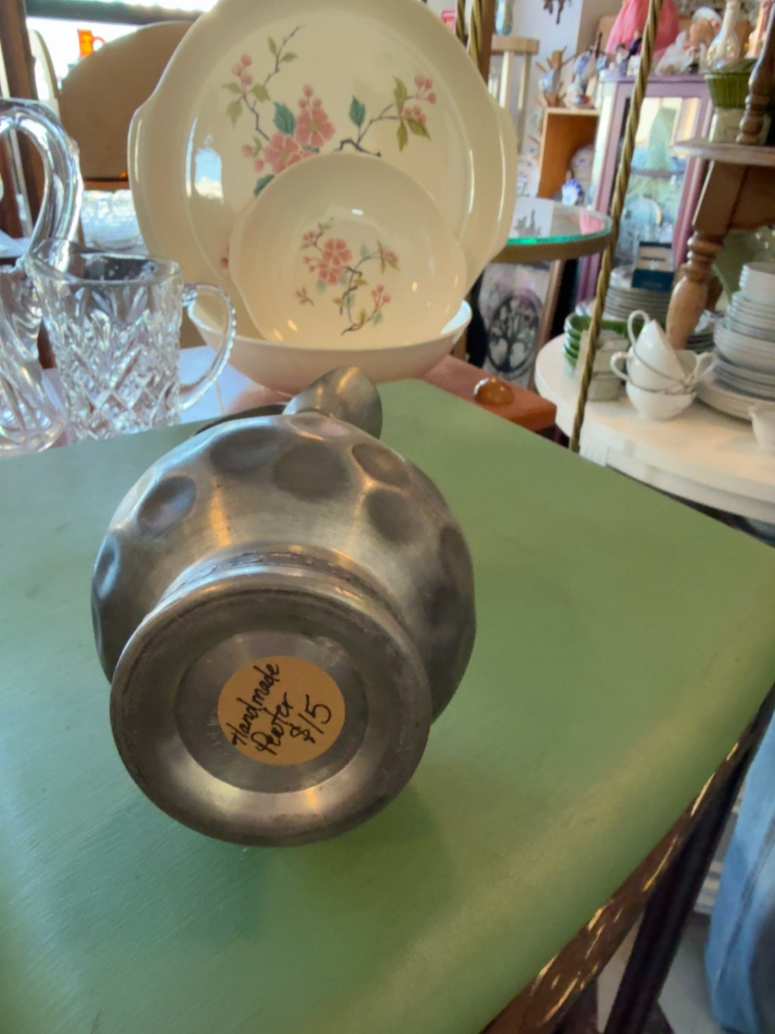 Vintage Hammered Pewter Ewer Bud Vase | Decorative Metal Pitcher | Arts & Crafts Decor