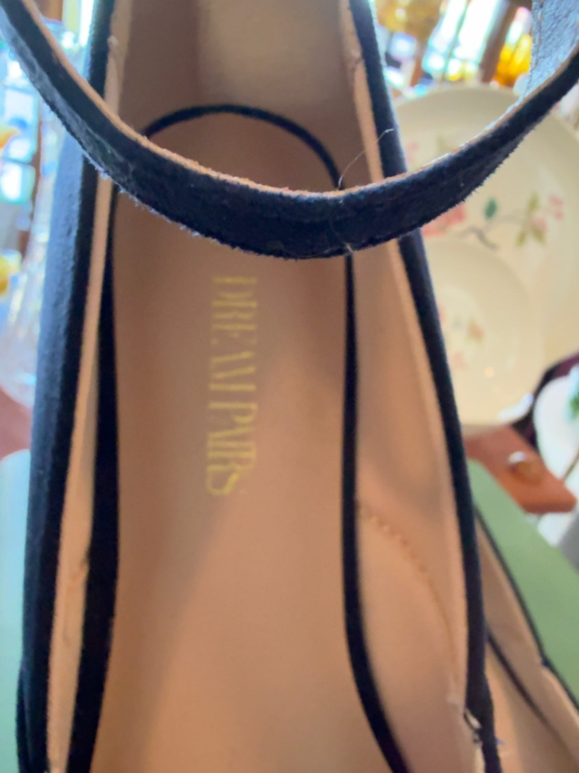 Pierre Dumas Black Microsuede Ankle Strap Wedge Flats | Women’s Size 10