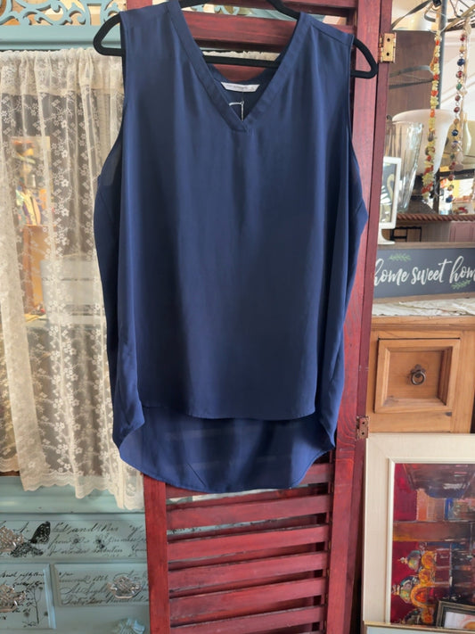Women's Navy Sleeveless V-Neck High-Low Blouse