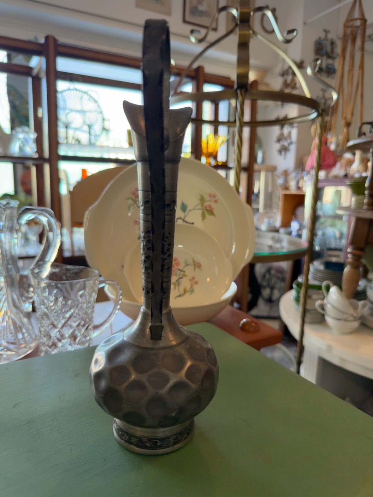Vintage Hammered Pewter Ewer Bud Vase | Decorative Metal Pitcher | Arts & Crafts Decor