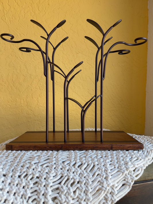 Rustic Tree Mug or Wine Glass Stand | Wooden & Metal Countertop Display Rack | Farmhouse Coffee Bar Organizer