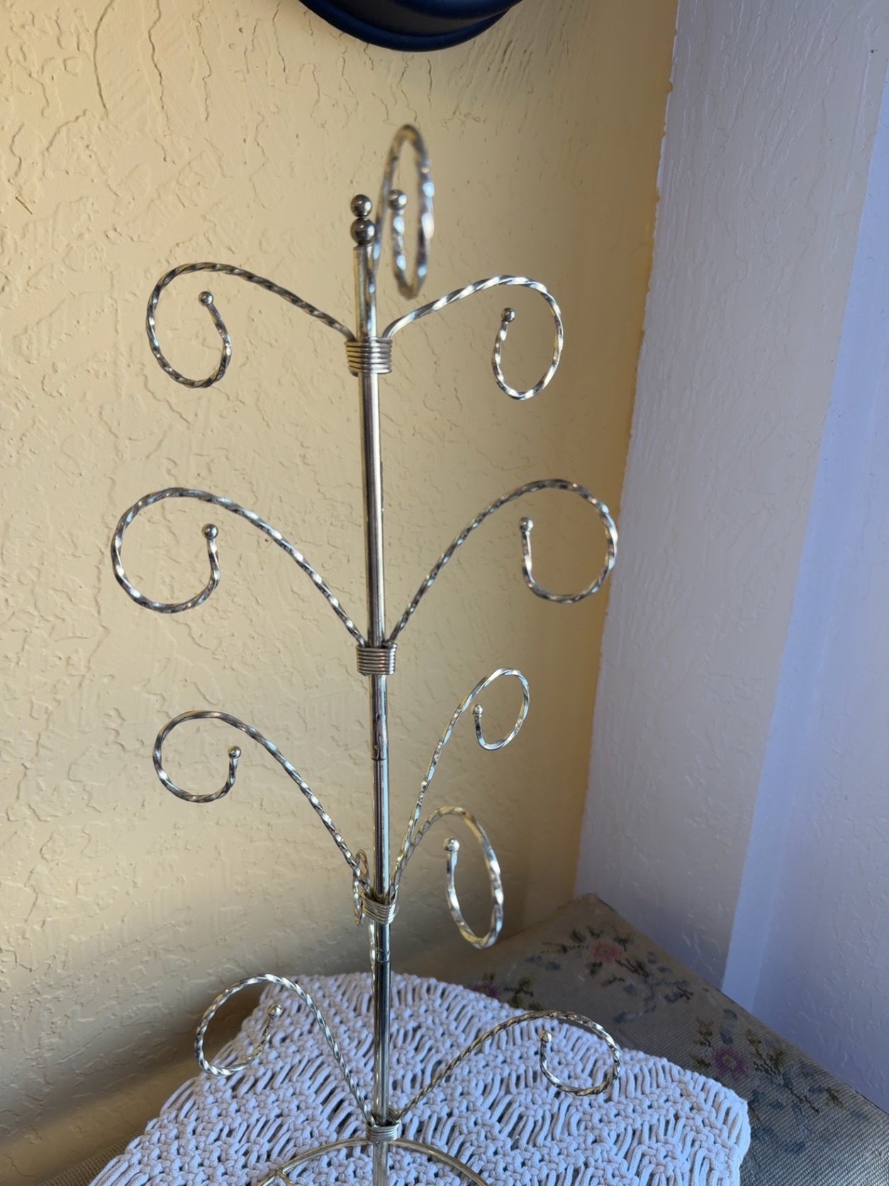 Vintage Gold Tone Jewelry Tree Display Stand | Scroll Metal Necklace & Bracelet Organizer