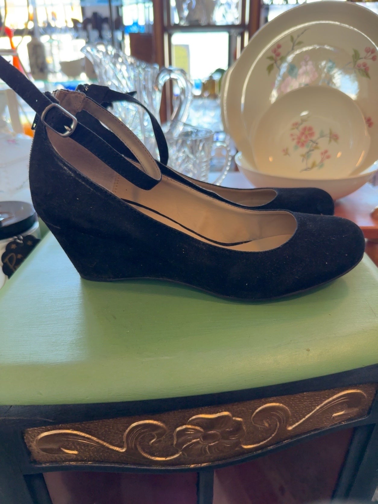 Worthington Blue Faux Suede Ankle Strap Wedge Pumps | Classic Dress Shoes | Women’s Size 8