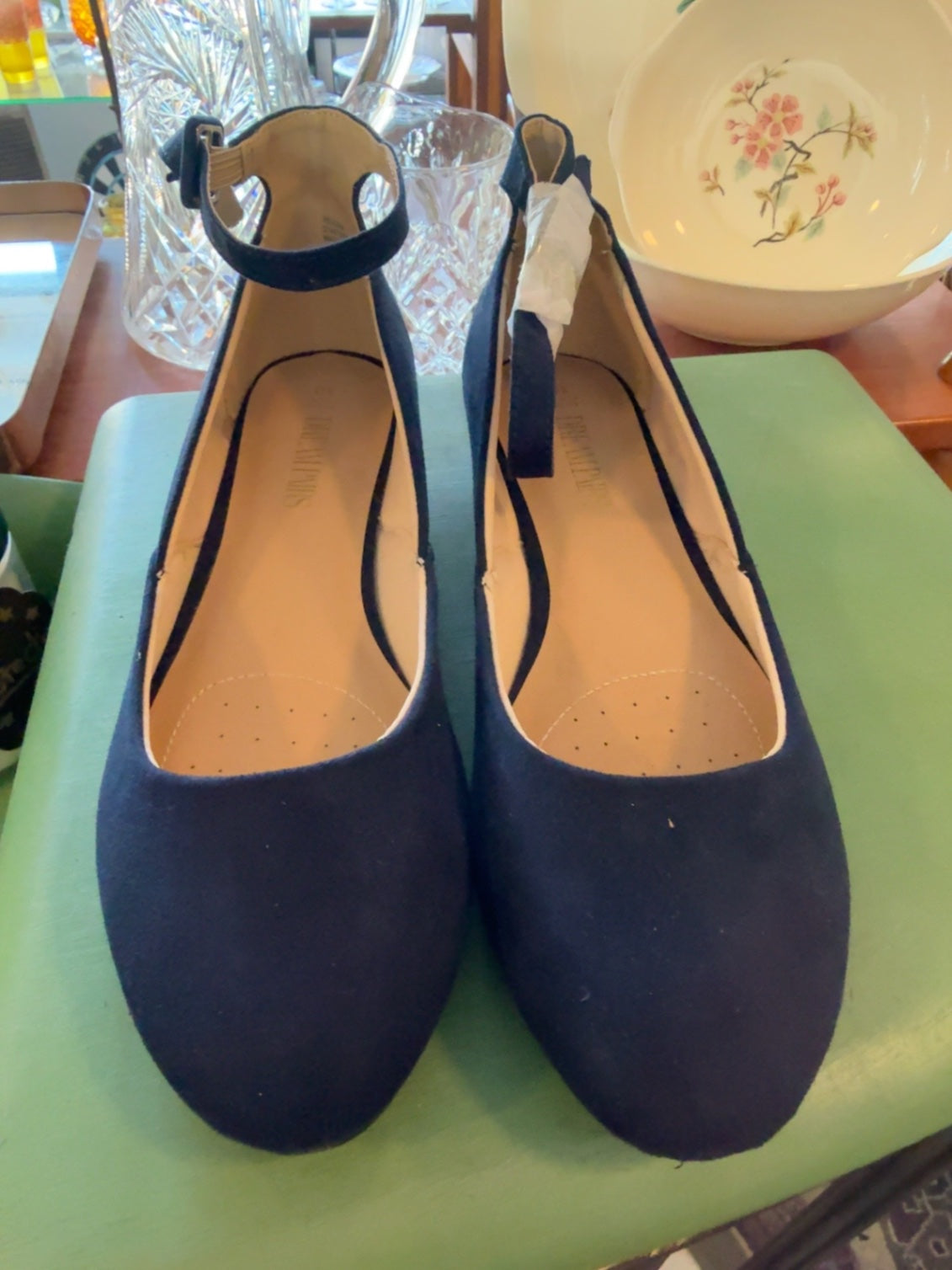 Pierre Dumas Black Microsuede Ankle Strap Wedge Flats | Women’s Size 10