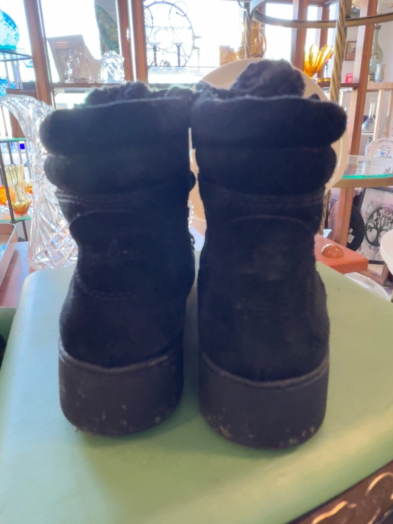 Splendid Black Faux Shearling Lace-Up Winter Boots | Cozy Suede Ankle Boots | Women’s