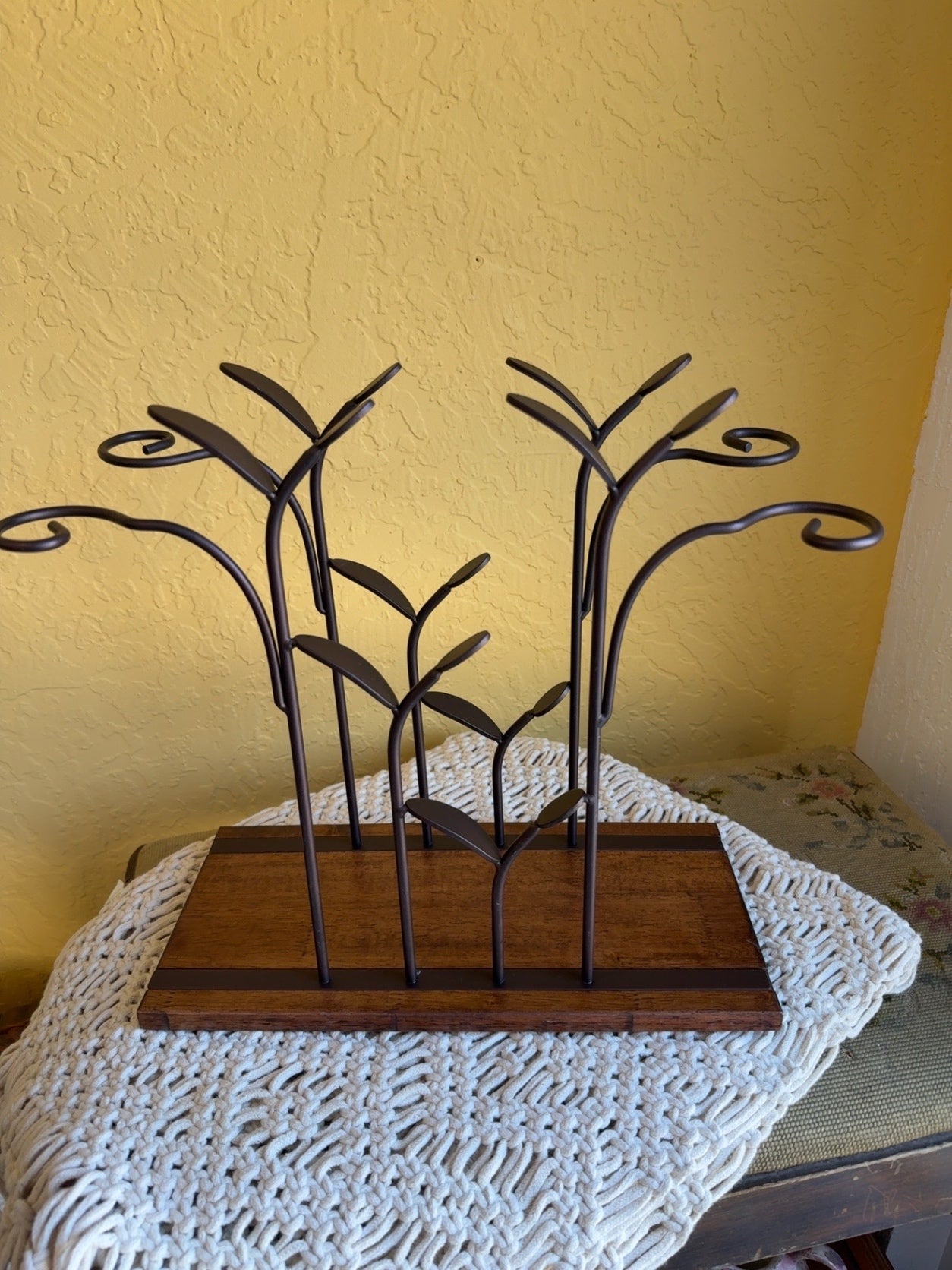 Rustic Tree Mug or Wine Glass Stand | Wooden & Metal Countertop Display Rack | Farmhouse Coffee Bar Organizer
