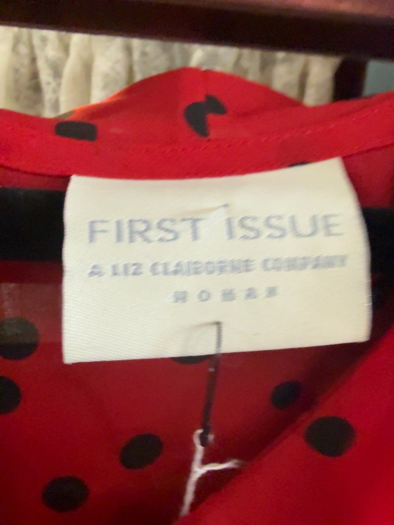 Vintage First Issue by Liz Claiborne Red & Black Polka Dot Ruffle Blouse Size 7