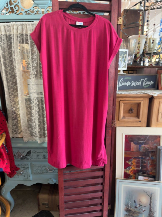 LuLaRoe Ribbed T-Shirt Dress Raspberry Pink Size Large Casual Midi Dress