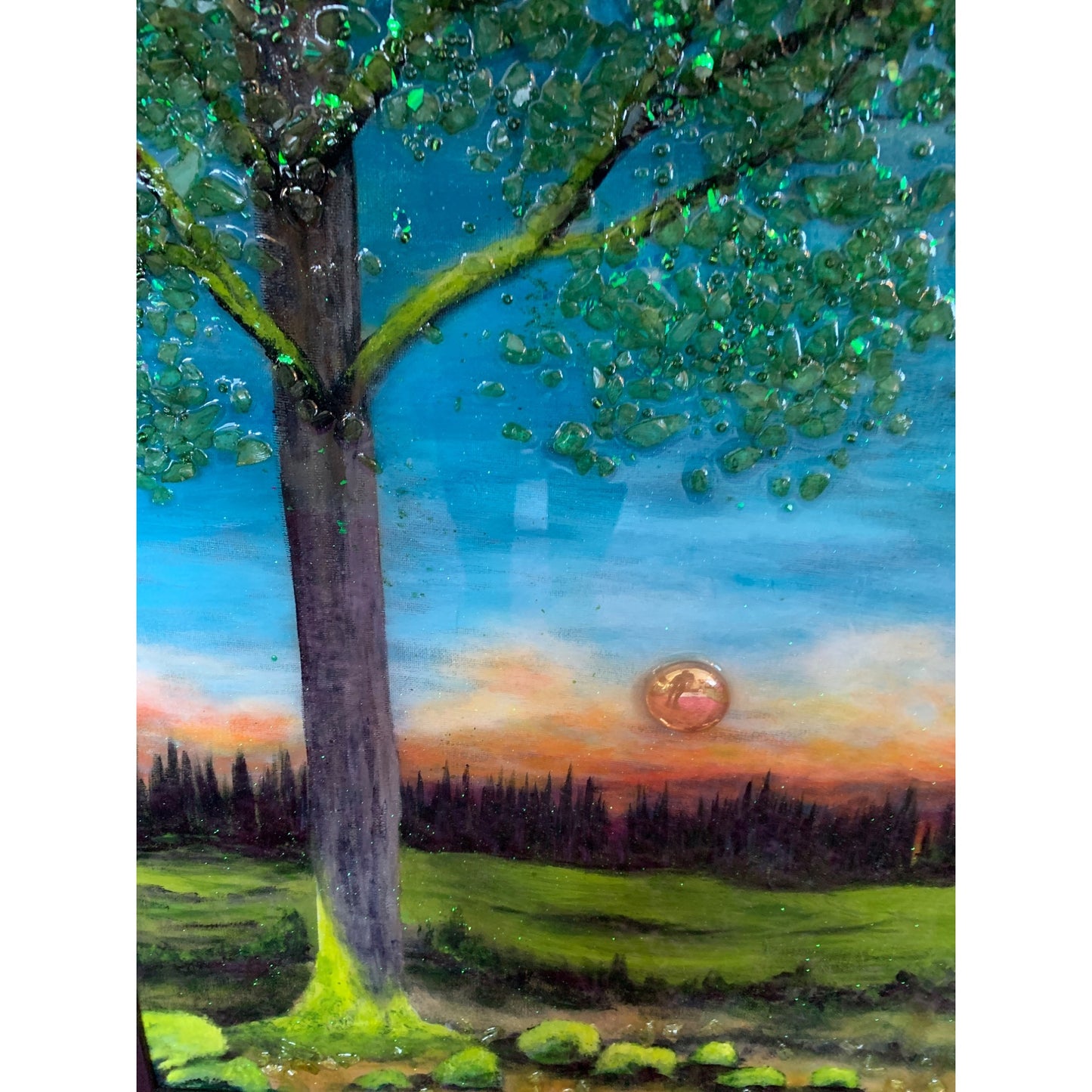 Moss Tree with Moss Rocks Resin and Glass By Kimberly Bottemiller