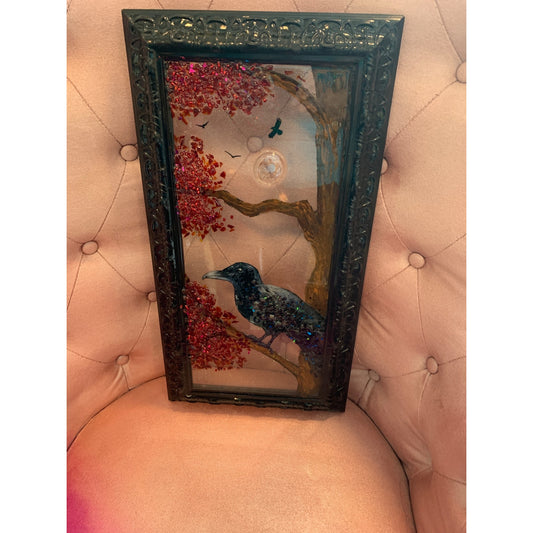 Crow with Flying Crows Resin and Glass By Kimberly Bottemiller