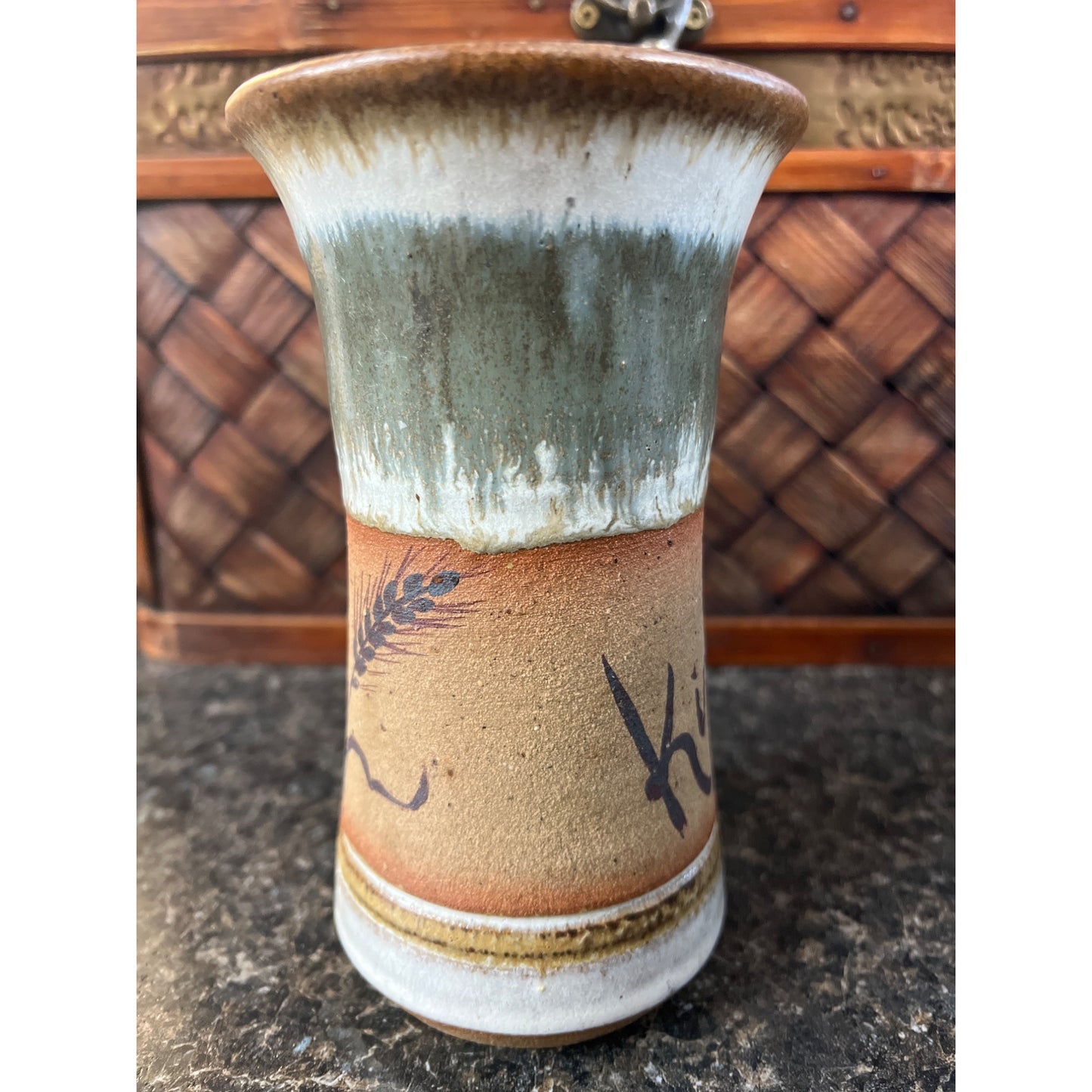 Handmade Studio Pottery Mug or Vase with Wheatgrass and the words Kindness