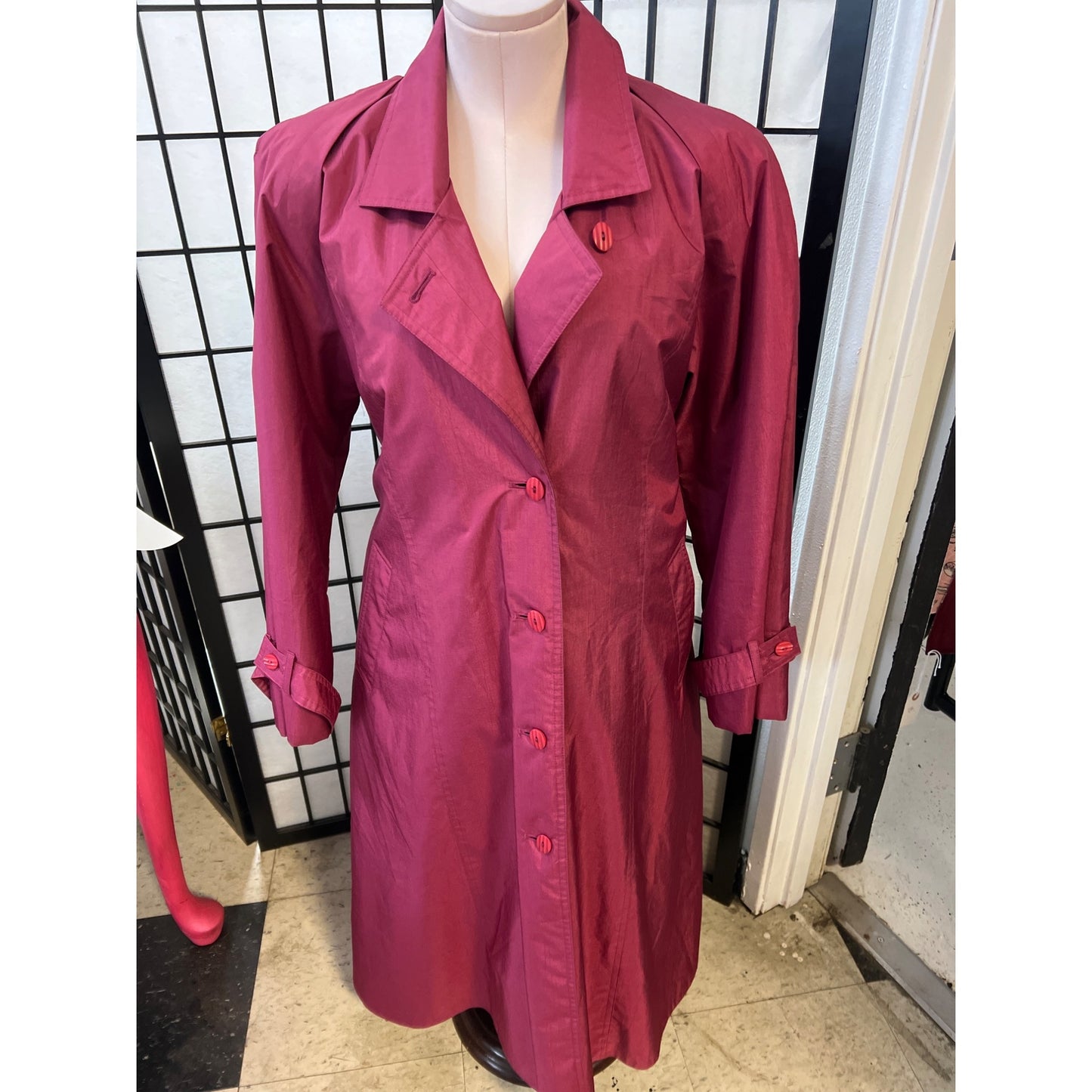 Vintage London Towne Pink Lavender Light Double Breasted Trench Style Rain Coat
