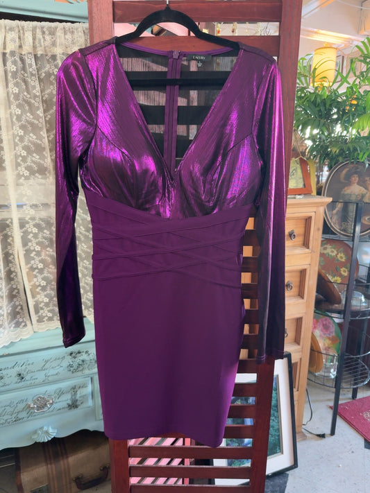 Entry Purple Metallic Long Sleeve Bodycon Cocktail Dress Size L