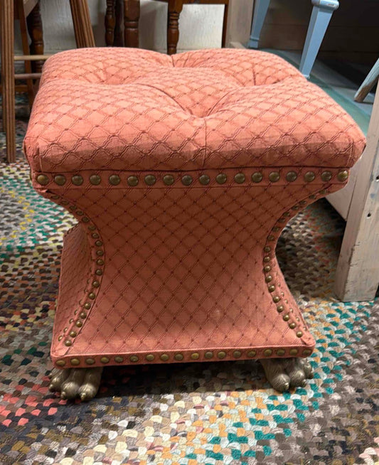 Vintage Tufted Hourglass Upholstered Ottoman with Claw Feet