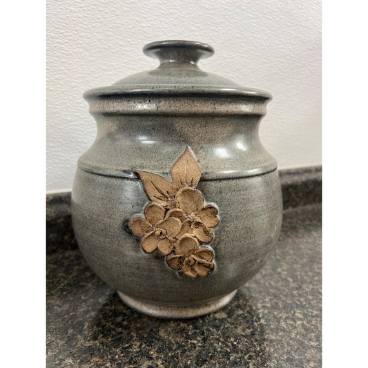 Vintage Signed Studio Art Canister Jar With Lid Blue Gray Tan Coloring