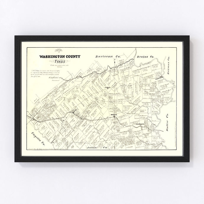 Vintage Map of Washington County, Texas 1879