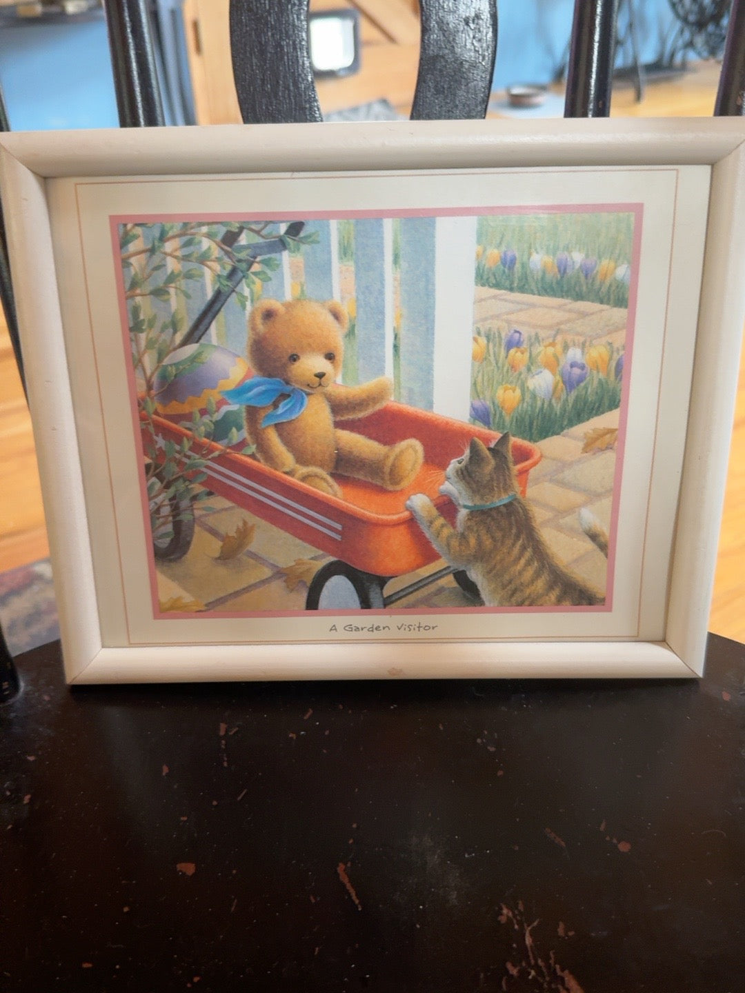 “A Garden Visitor” Framed Teddy Bear & Kitten Garden Print