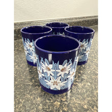 Load image into Gallery viewer, Bockling Coffee Mug Cobalt Blue Gold Trim Flowers Cups 10 oz Ceramic set of Four
