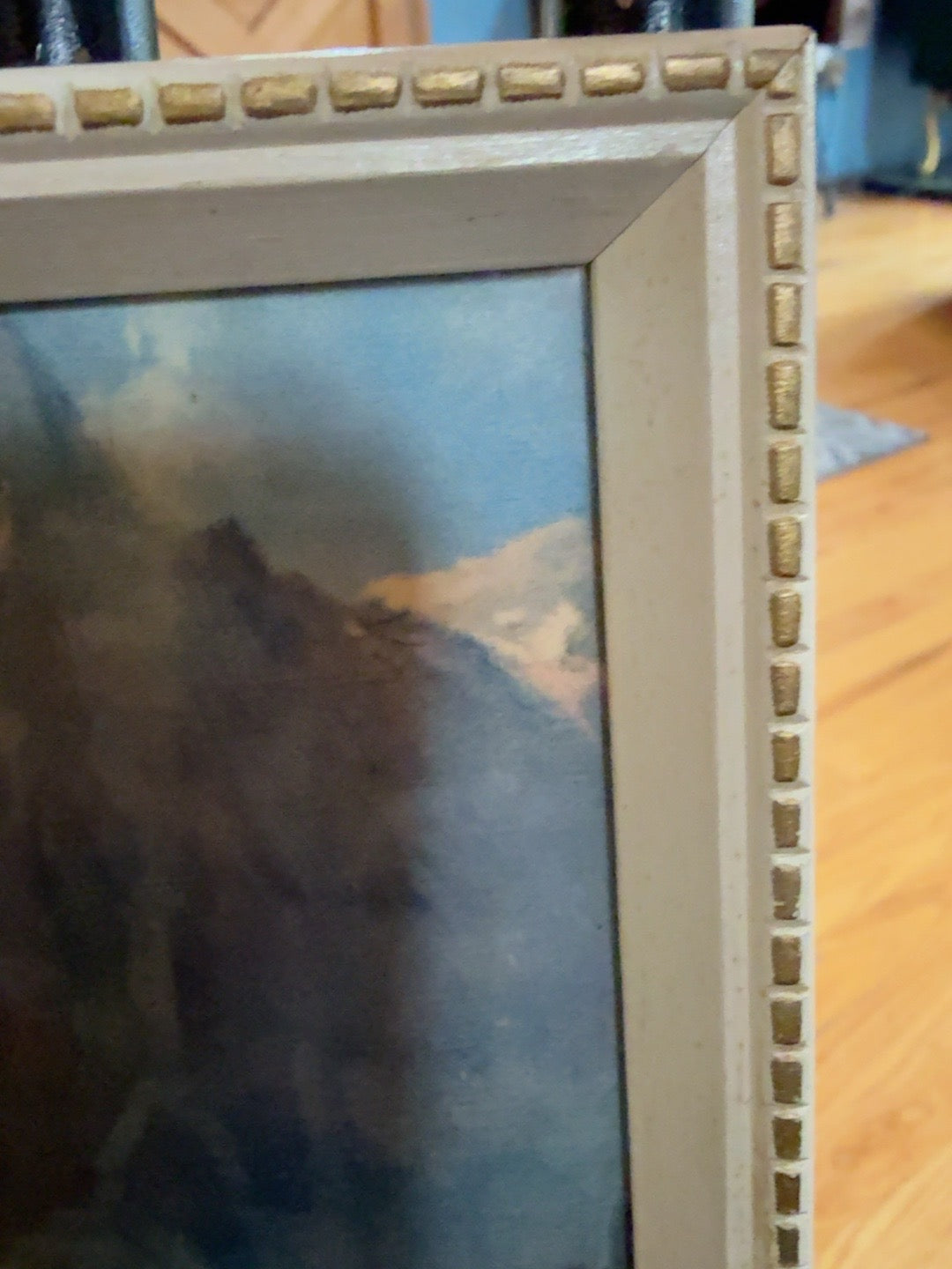 Vintage Framed Alpine Chalet Mountain Landscape Print