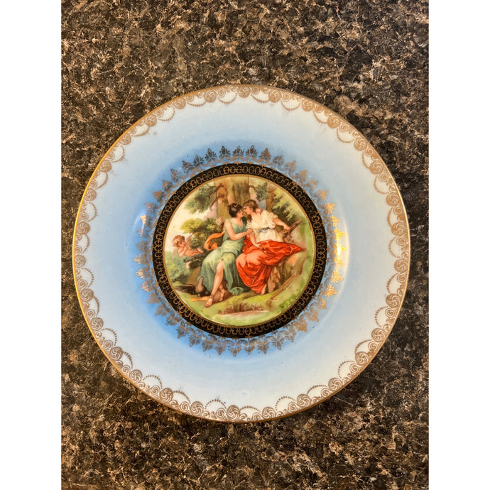 Antique Victoria China Czechoslovakia Collectable 6-1/2” Plate Depicting Dianna & Callisto Angels trimmed with 22cm Gold
