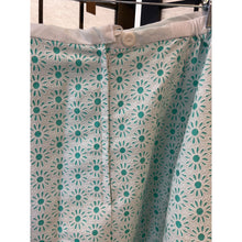 Load image into Gallery viewer, Handmade White and Teal Floral A-Line Skirt Made with Vintage Material
