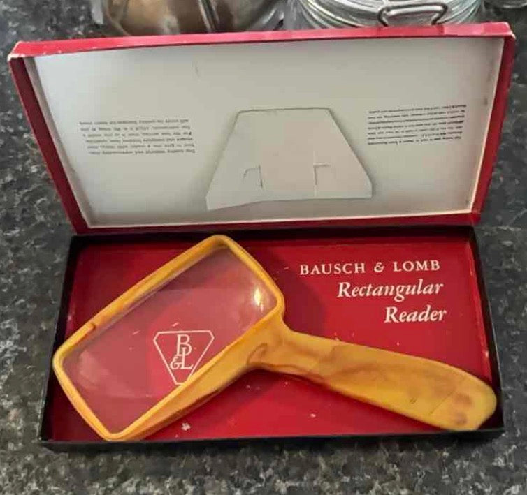 Vintage Bausch & Lomb Rectangular Reader Magnifying Glass with Original Box.