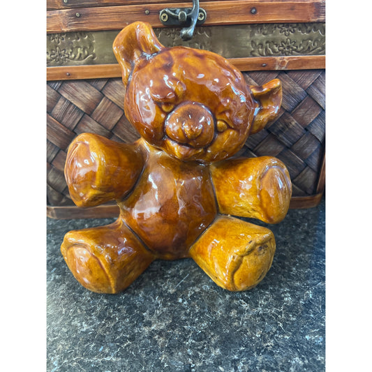 Vintage Ceramic Brown Ronnie Teddy Bear Piggy Bank