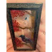 Load image into Gallery viewer, Crow with Flying Crows Resin and Glass By Kimberly Bottemiller
