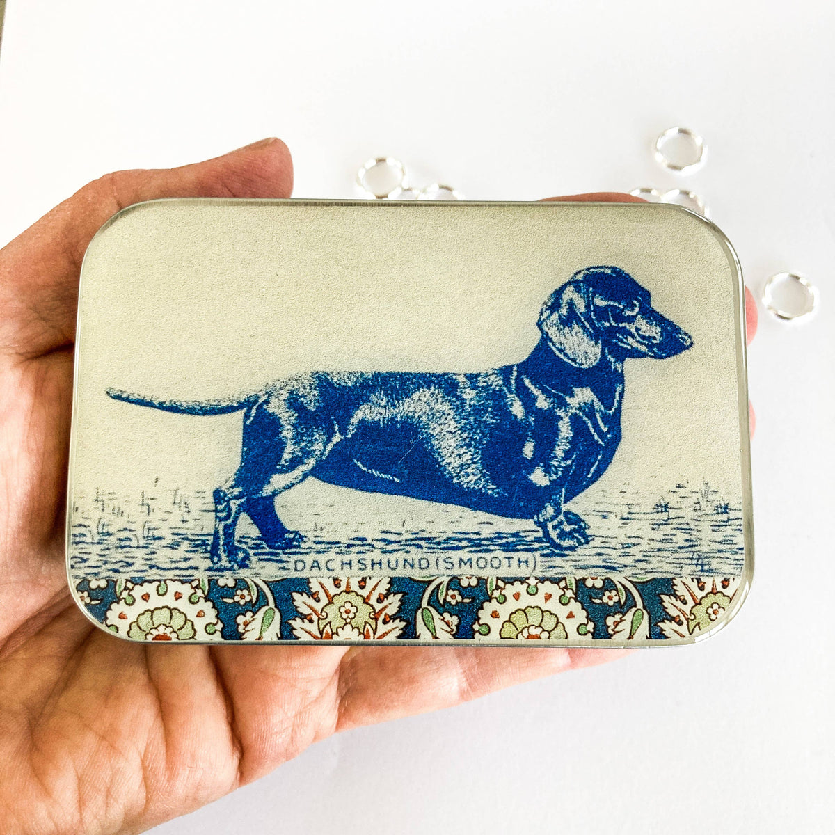 Firefly Notes - Dachshund notions tin, stitch marker tin