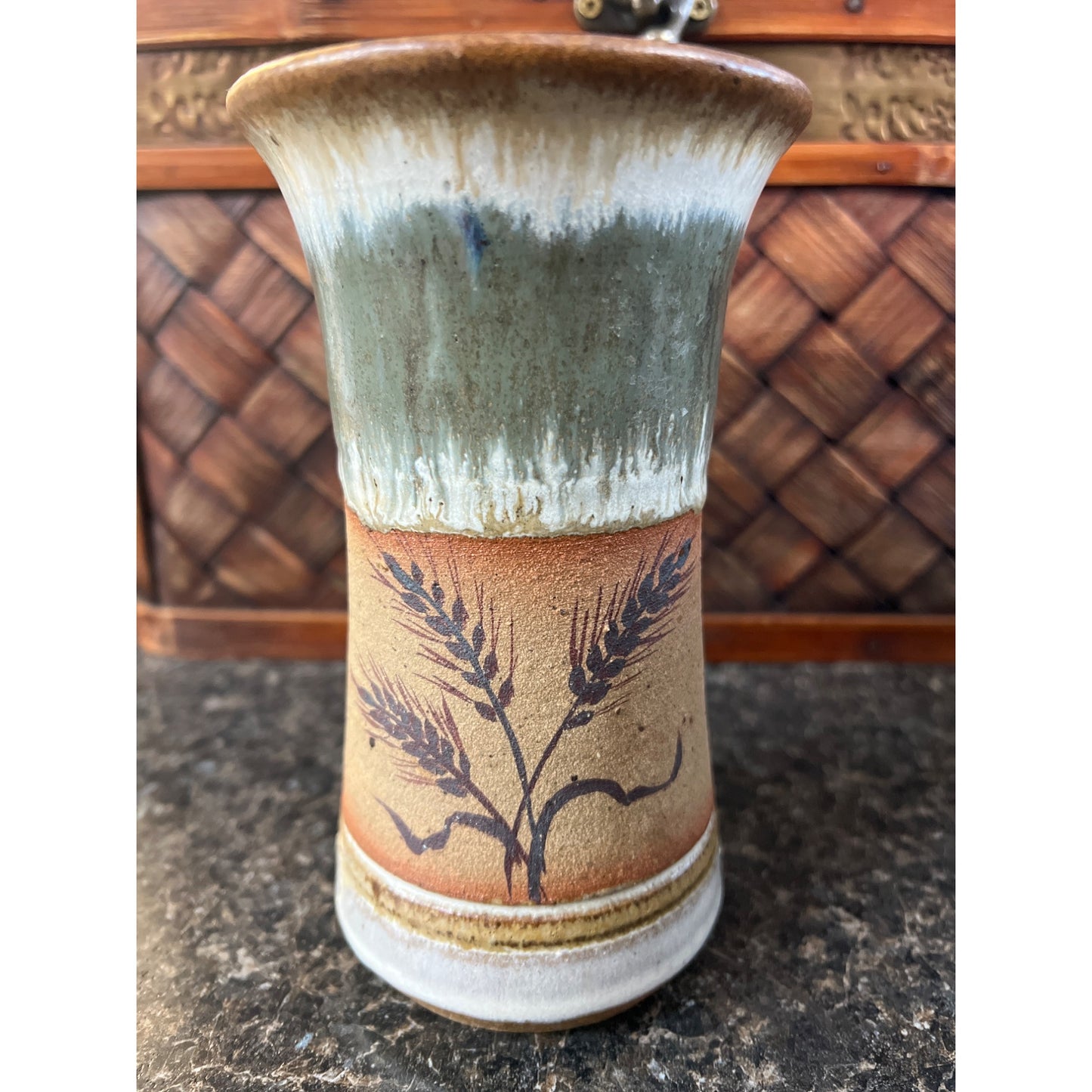 Handmade Studio Pottery Mug or Vase with Wheatgrass and the words Kindness