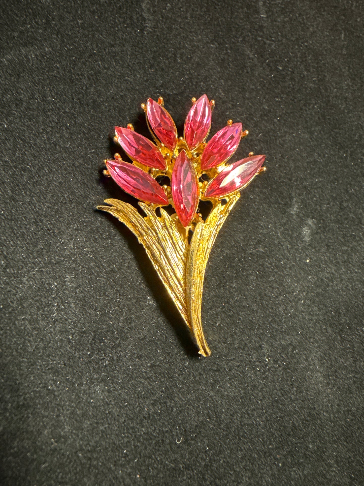 Vintage Gold-tone Brooch with Pink Marquise-cut Rhinestones