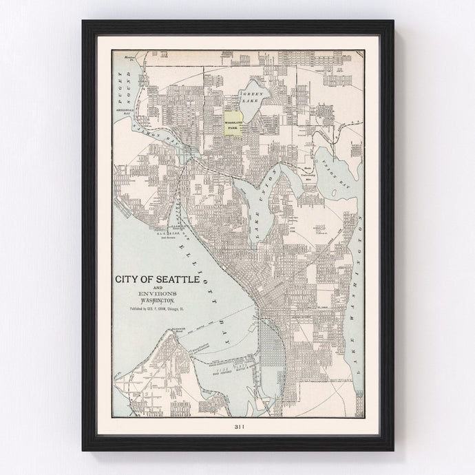 Vintage Map of Seattle, Washington 1901