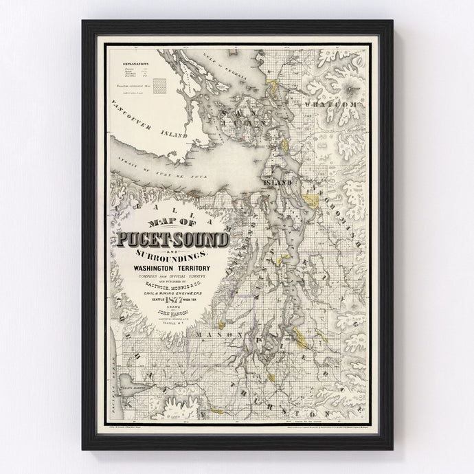 Vintage Map of Seattle, Washington 1877
