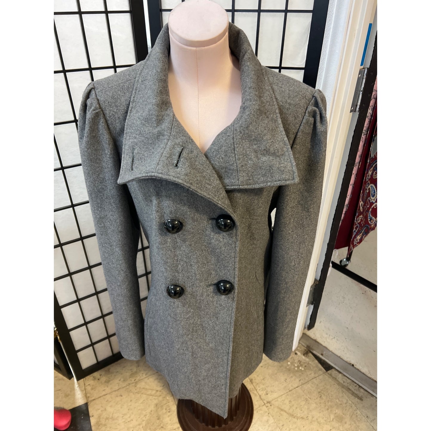 Black Rivet Charcoal Gray Coat wit Large Black Buttons size XL