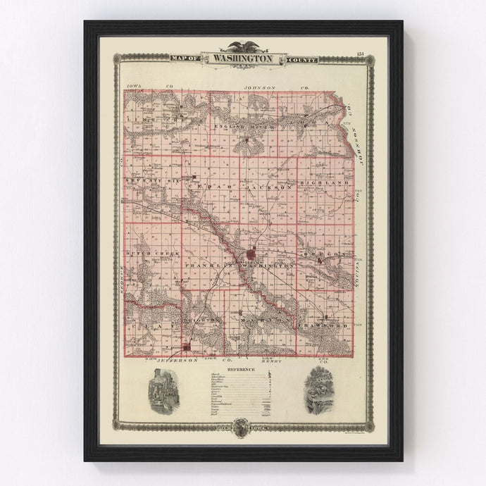 Vintage Map of Washington County, Iowa 1875
