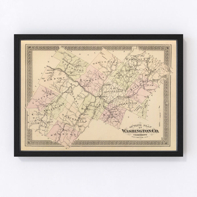 Vintage Map of Washington County, Vermont 1876