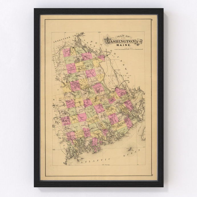 Vintage Map of Washington County, Maine 1885